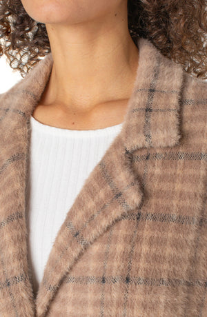 Liverpool Long Sleeve Open Front - Camel/Cream Plaid