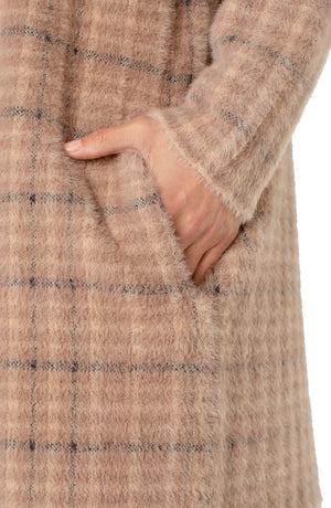 Liverpool Long Sleeve Open Front - Camel/Cream Plaid