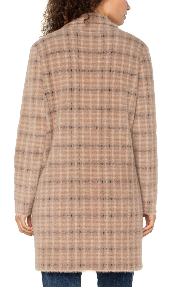 Liverpool Long Sleeve Open Front - Camel/Cream Plaid