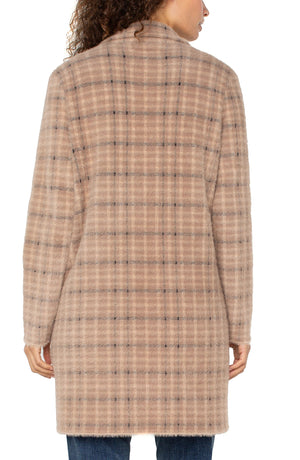 Liverpool Long Sleeve Open Front - Camel/Cream Plaid