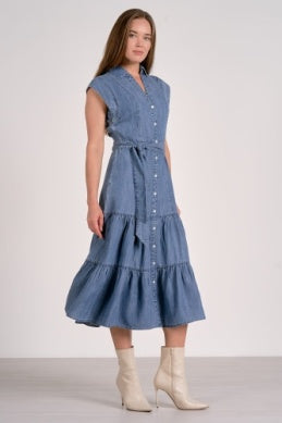 Midi Cap Sleeve Denim Dress Midi Cap Sleeve Denim Dress