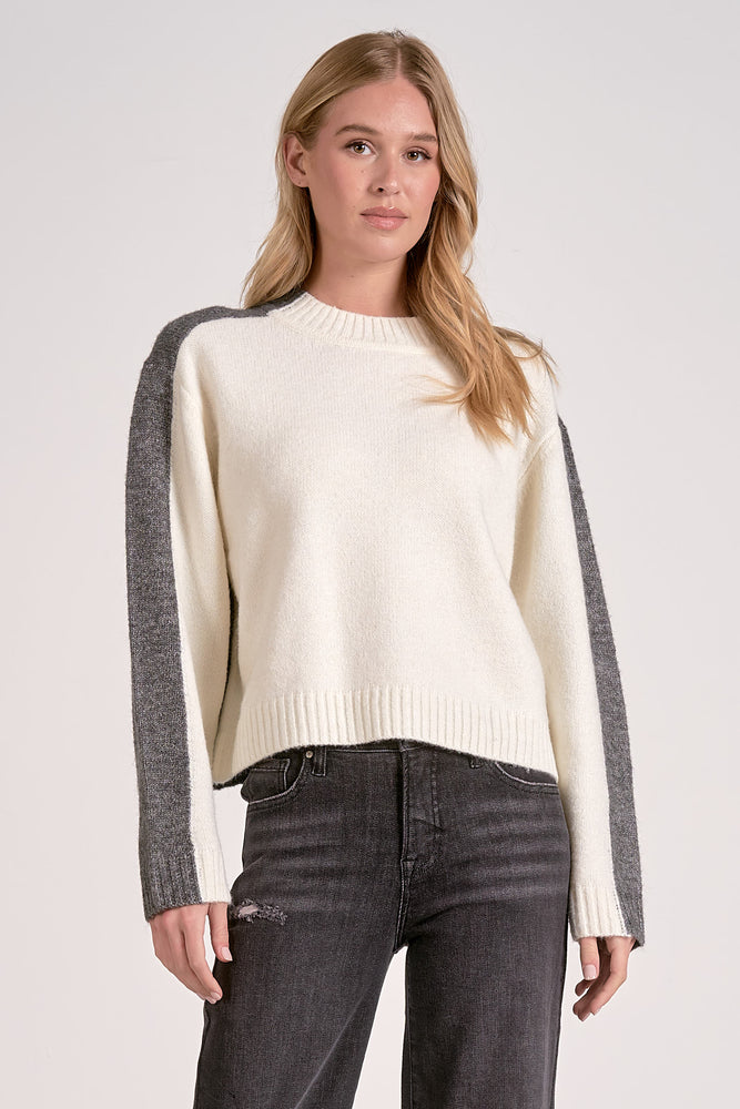Elan Grey White Colorblock Sweater