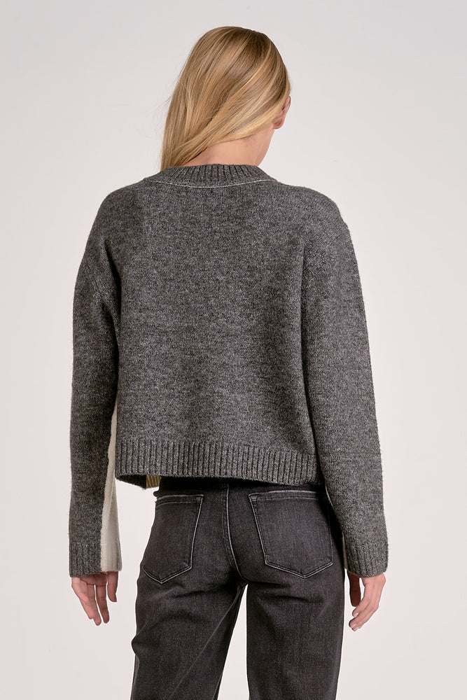Elan Grey White Colorblock Sweater