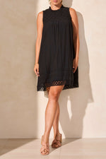 Tribal Textured Poplin Crewneck Sleeveless Dress